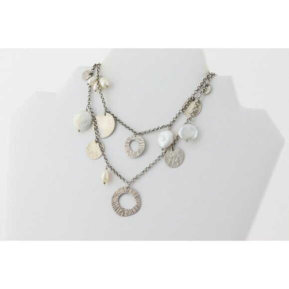 Sterling Silver Pearl & Disc Dangle Necklace Long 36" Silpada Pearl of a Girl - Picture 1 of 8
